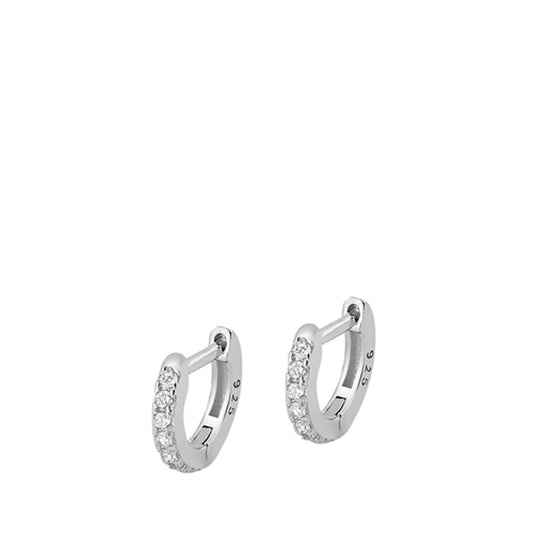 Sterling Silver Beautiful Clear CZ Studded High Polished Hoop Earrings 925 New