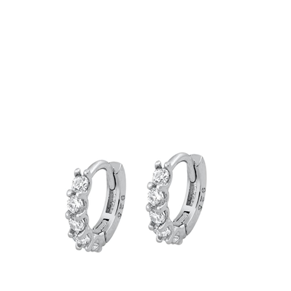 Sterling Silver Beautiful Clear CZ Studded High Polished Hoop Earrings 925 New