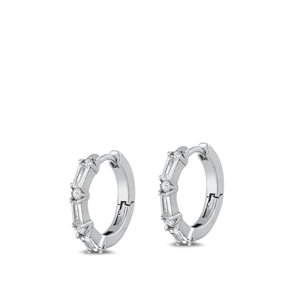 Sterling Silver Fashion Clear CZ Classic Studded Hoop High Polished Earrings 925