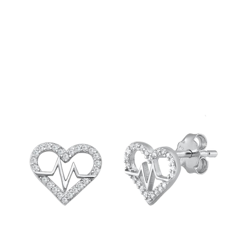 Sterling Silver Wholesale Clear CZ Doctor Nursing Heart Rate EKG Earrings 925