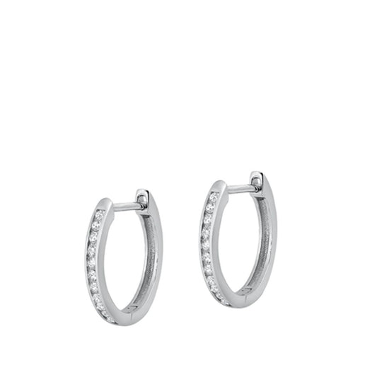 Sterling Silver Classic Clear CZ Studded High Polished Hoop Earrings 925 New