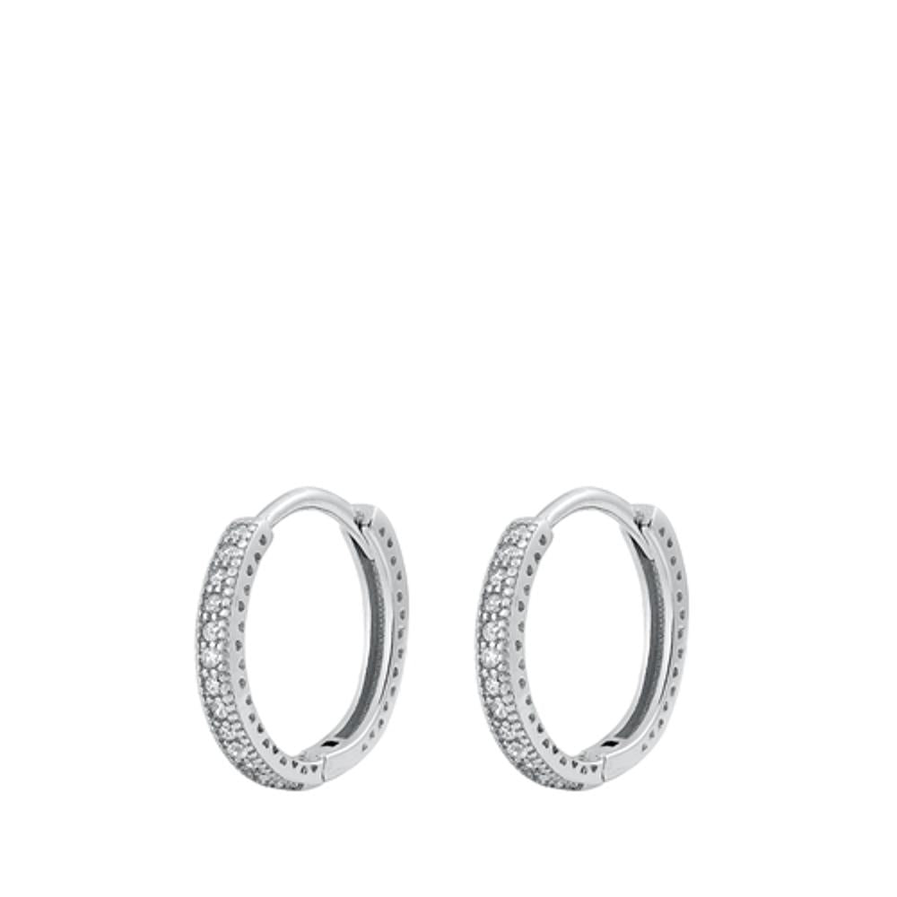 Sterling Silver Fashion Clear CZ Studded High Polished Hoop Earrings 925 New