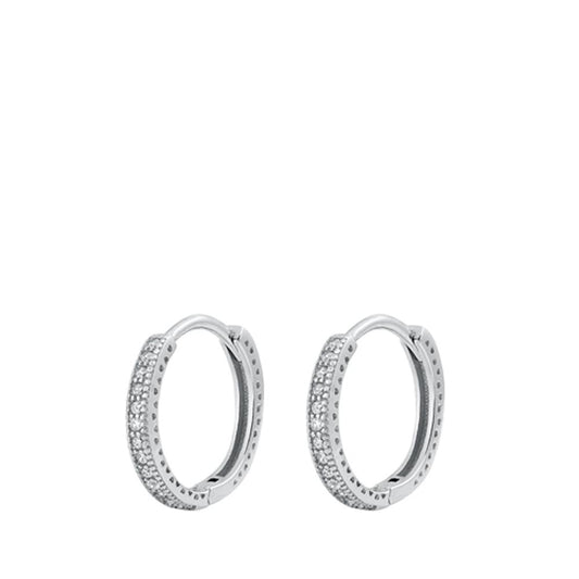 Sterling Silver Fashion Clear CZ Studded High Polished Hoop Earrings 925 New