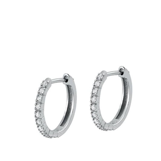 Sterling Silver Polished Clear CZ Studded High Polished Hoop Earrings 925 New