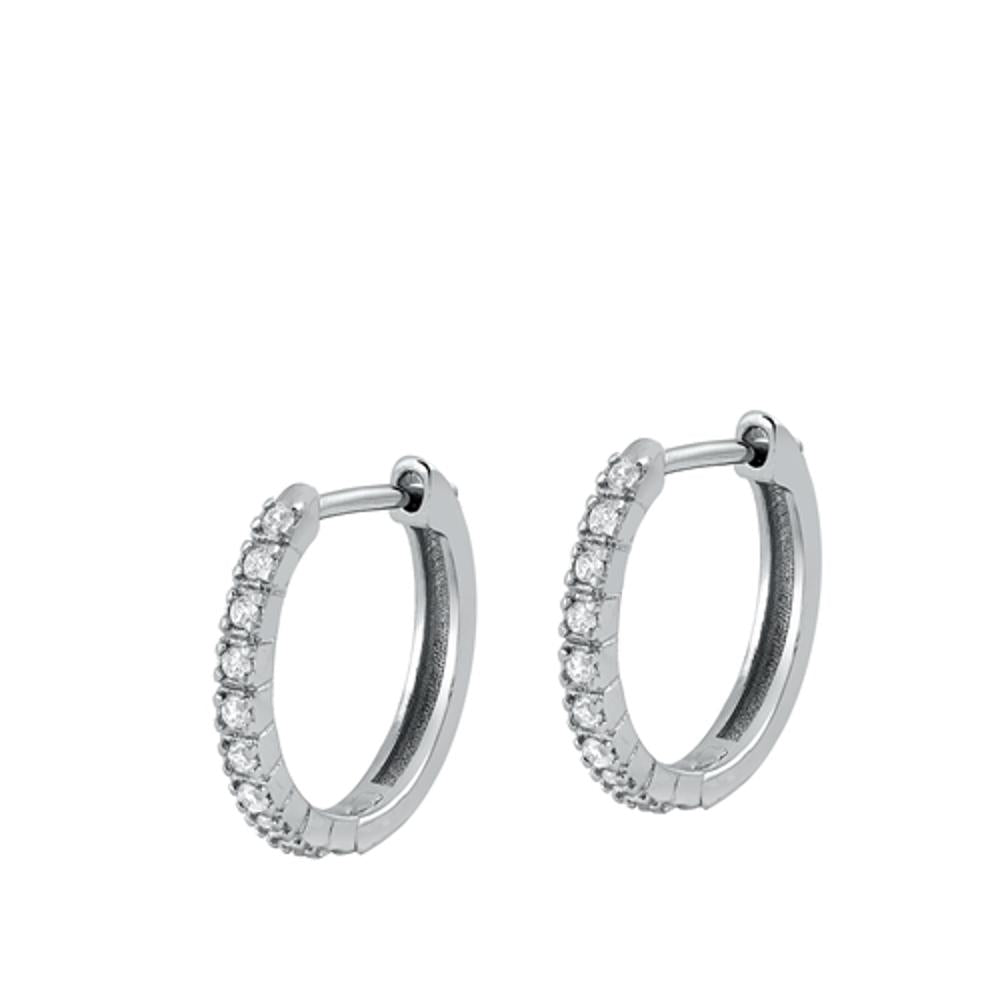 Sterling Silver Polished Clear CZ Studded High Polished Hoop Earrings 925 New