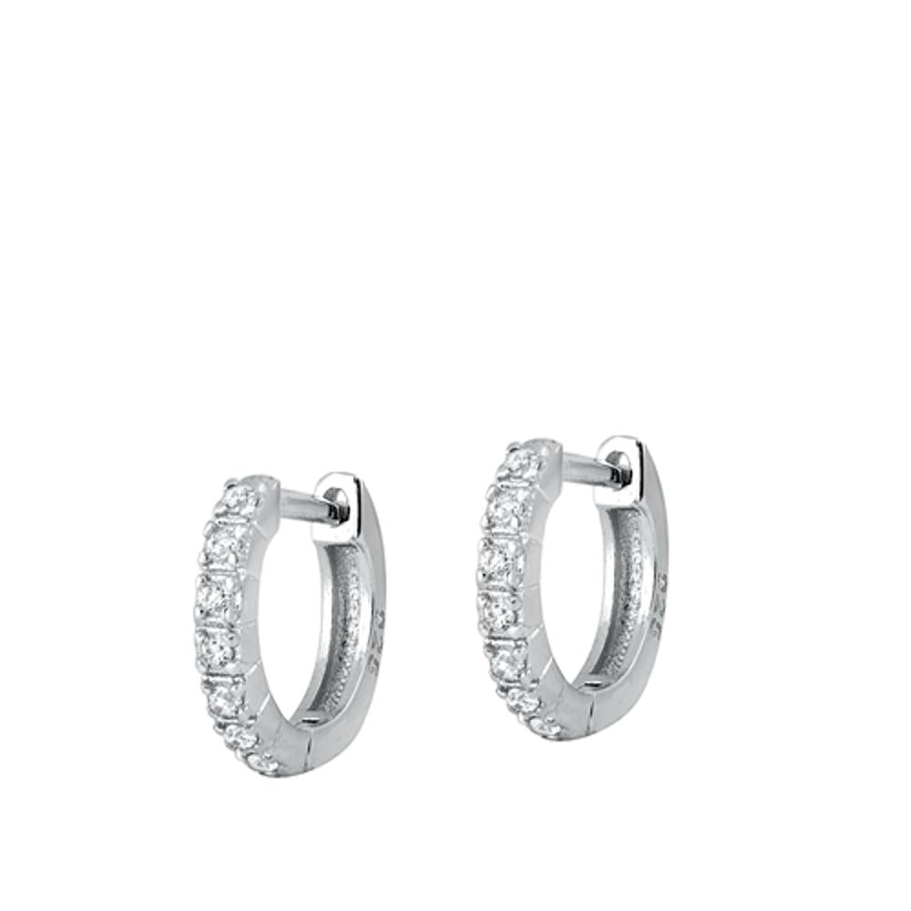 Sterling Silver Beautiful Clear CZ Studded High Polished Hoop Earrings 925 New