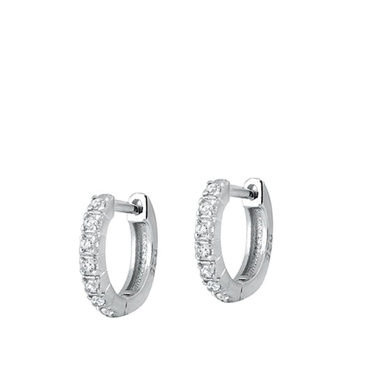 Sterling Silver Beautiful Clear CZ Studded High Polished Hoop Earrings 925 New