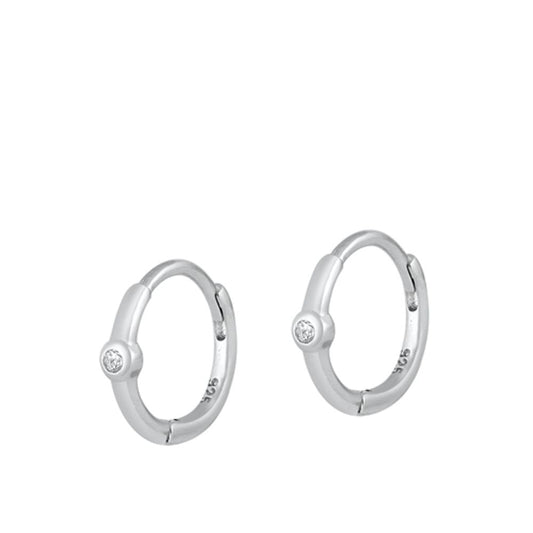 Sterling Silver Unique High Polished Clear CZ Hoop Earrings 925 New