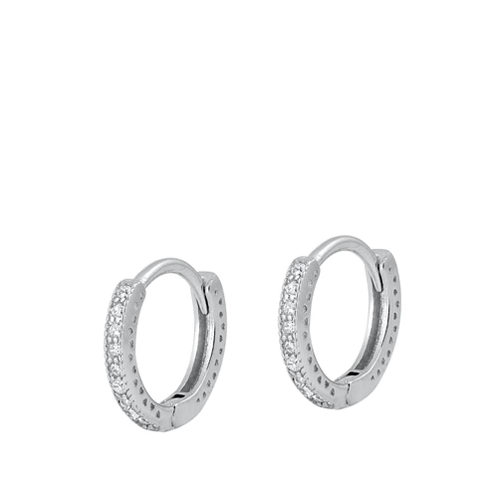 Sterling Silver Fashion High Polished Clear CZ Studded Hoop Earrings 925 New