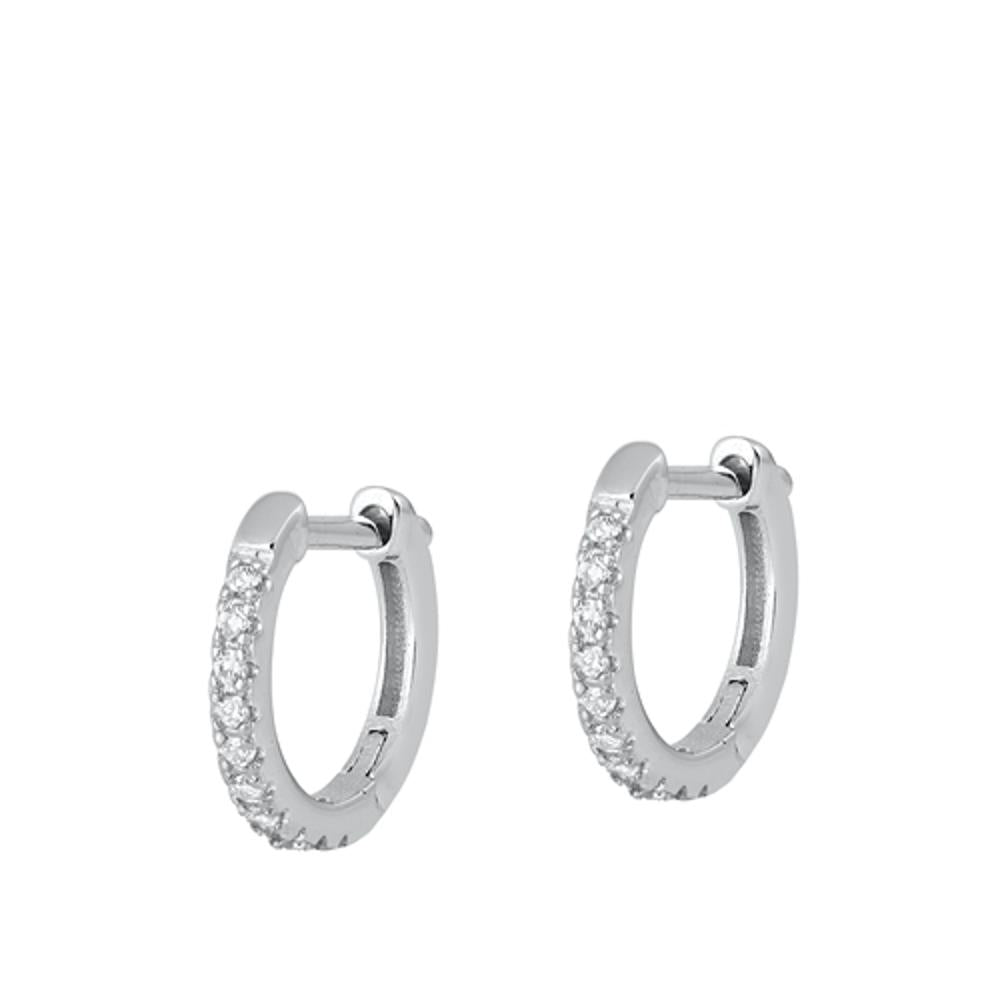 Sterling Silver Beautiful Clear CZ Studded High Polished Hoop Earrings 925 New
