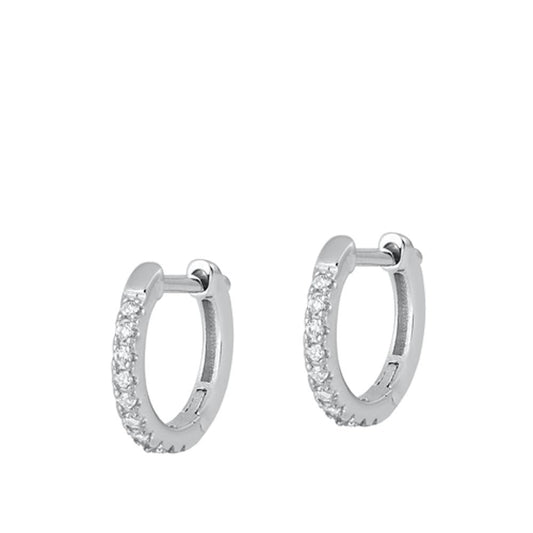 Sterling Silver Beautiful Clear CZ Studded High Polished Hoop Earrings 925 New