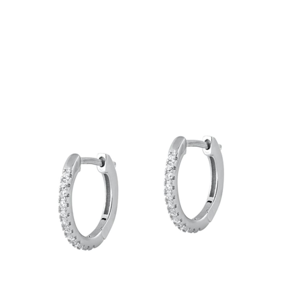 Sterling Silver Chic High Polished Beautiful Clear CZ Hoop Earrings 925 New