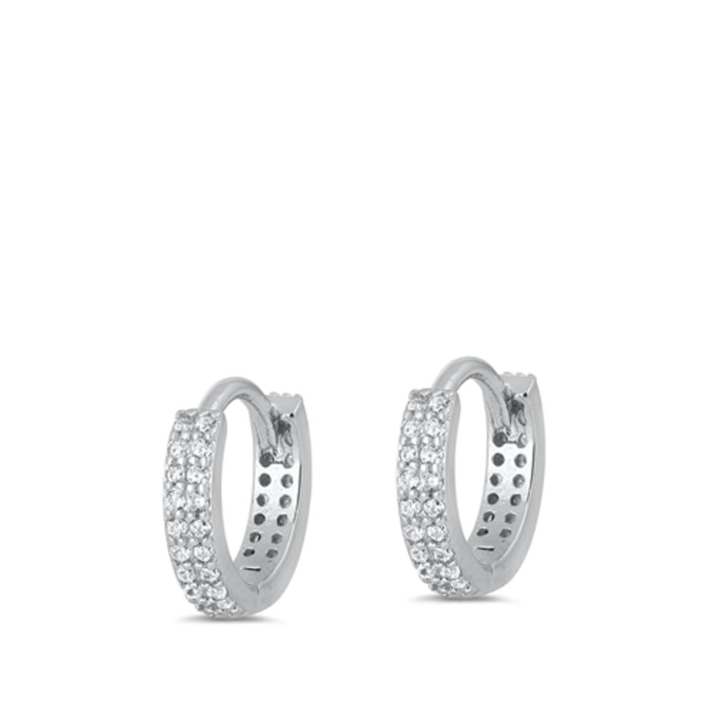 Sterling Silver Fashion Clear CZ Studded High Polished Hoop Earrings 925 New