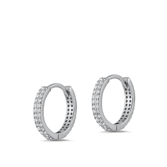 Sterling Silver Unique Studded Hinge Hoop Earrings 925 New