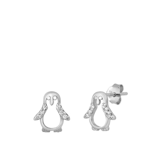 Sterling Silver Unique Cute Clear CZ High Polished Penguin Earrings 925 New
