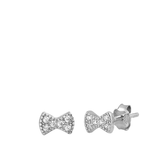 Sterling Silver High Polished Fashion Clear CZ Bow Earrings 925 New