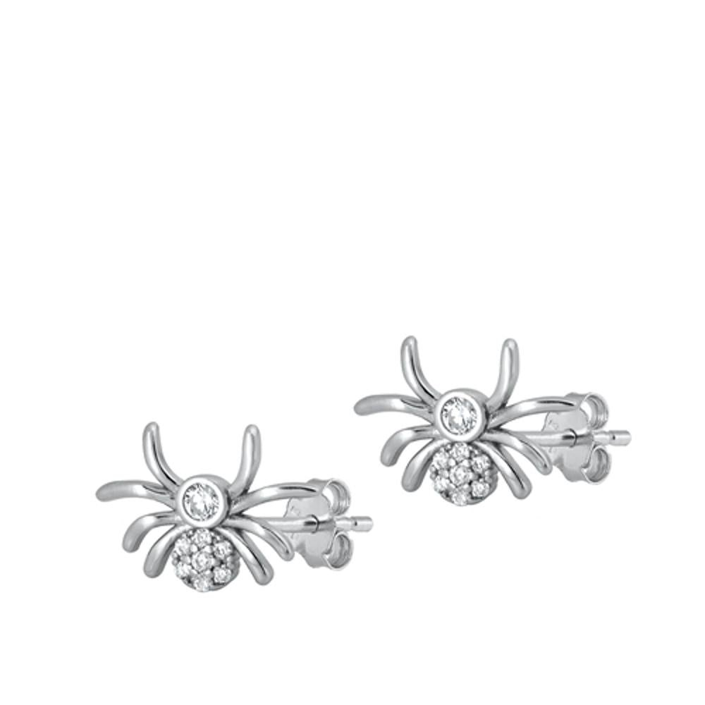 Sterling Silver Wholesale Studded Spider Clear CZ High Polished Earrings 925 New