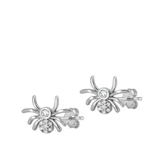 Sterling Silver Wholesale Studded Spider Clear CZ High Polished Earrings 925 New