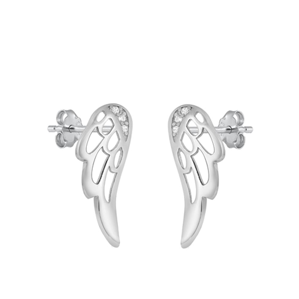 Sterling Silver Cute High Polished Angel Wings Stud Earrings 925 New