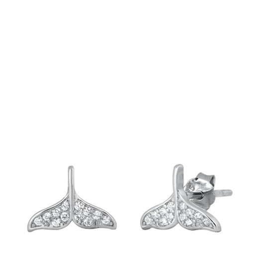 Sterling Silver Wholesale Clear CZ Whale Tail High Polished Earrings 925 New