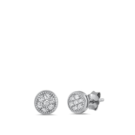 Sterling Silver Fashion High Polished Studded Circle Earrings Clear CZ 925 New