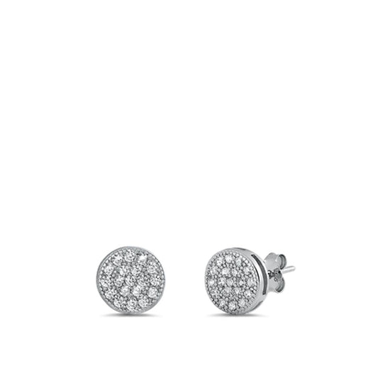 Sterling Silver Unique High Polished Clear CZ Studded Circle Earrings 925 New
