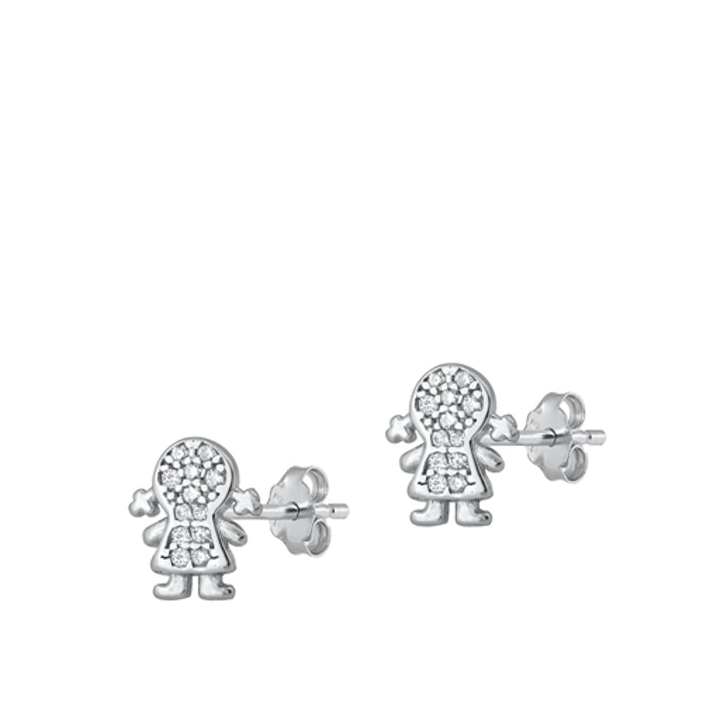 Sterling Silver Fashion Little Girl Person High Polished Earrings 925 New