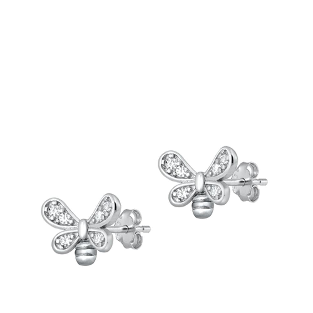 Sterling Silver Unique High Polished Clear CZ Butterfly Earrings 925 New