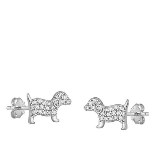 Sterling Silver Cute Puppy Dog Animal Clear CZ High Polished Earrings 925 new