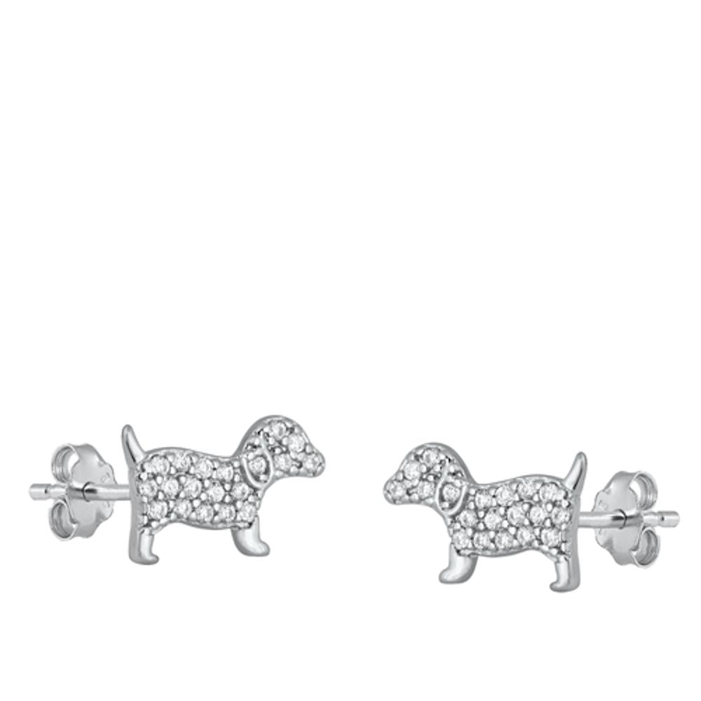 Sterling Silver Cute Puppy Dog Animal Clear CZ High Polished Earrings 925 new
