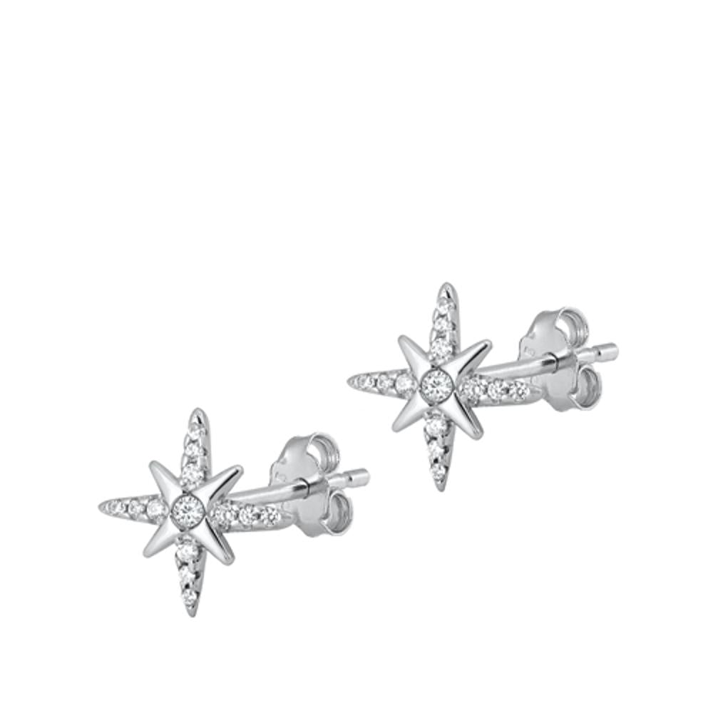 Sterling Silver Polished Vintage Style Shining Burst North Star Earrings 925 New