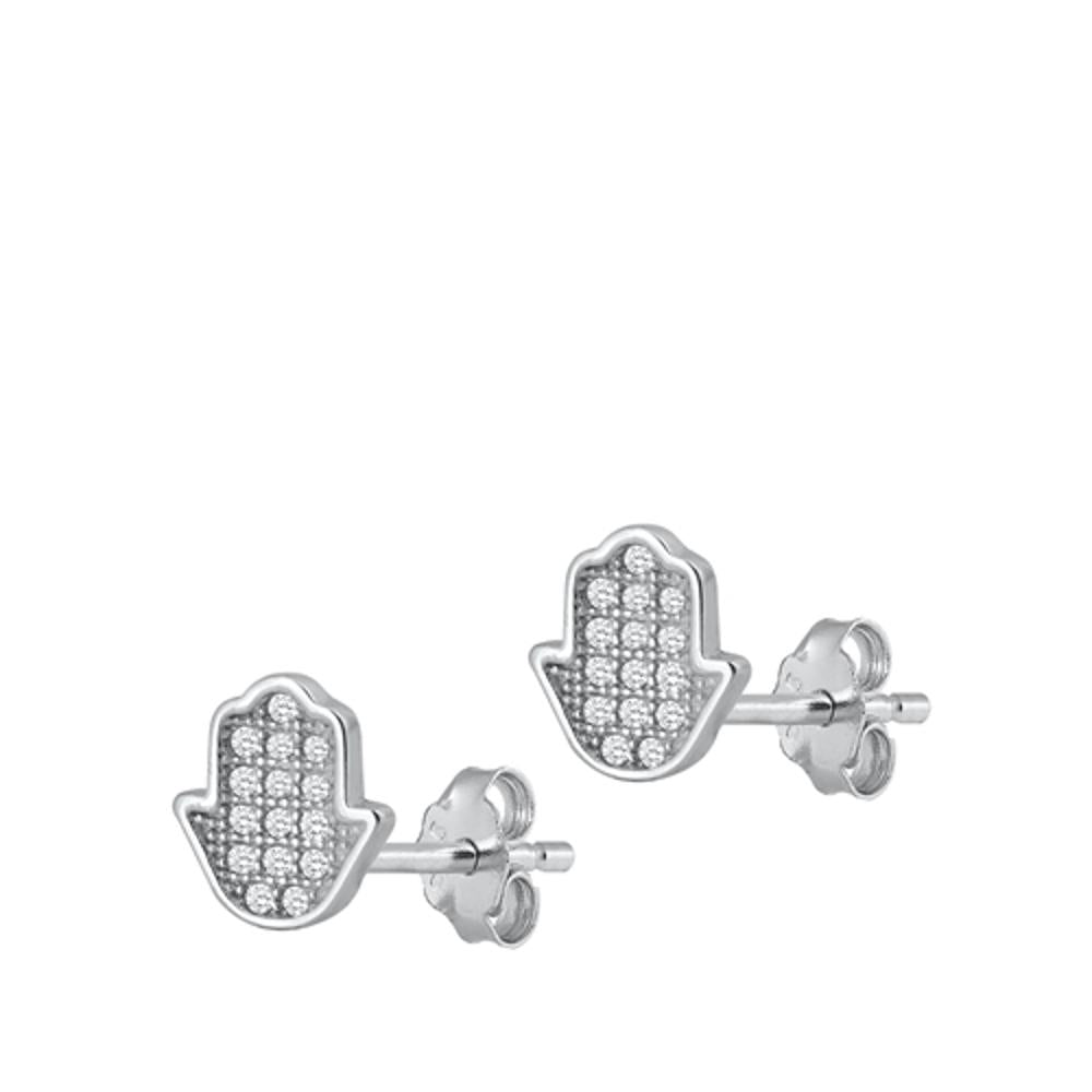 Sterling Silver Unique Studded Hamsa Hand High Polished Earrings 925 New