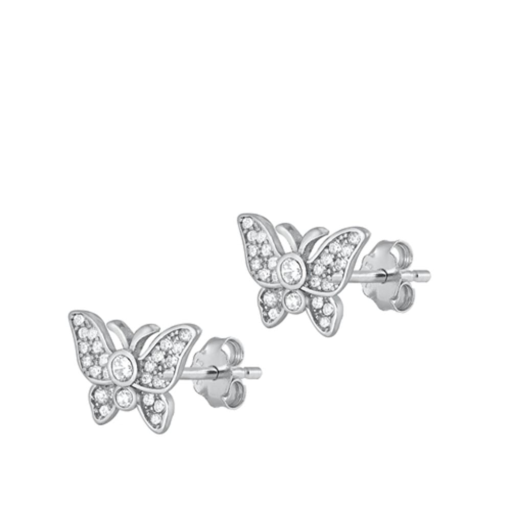 Sterling Silver Cute Sparkly Butterfly Clear CZ Stud Fashion Earrings 925 New