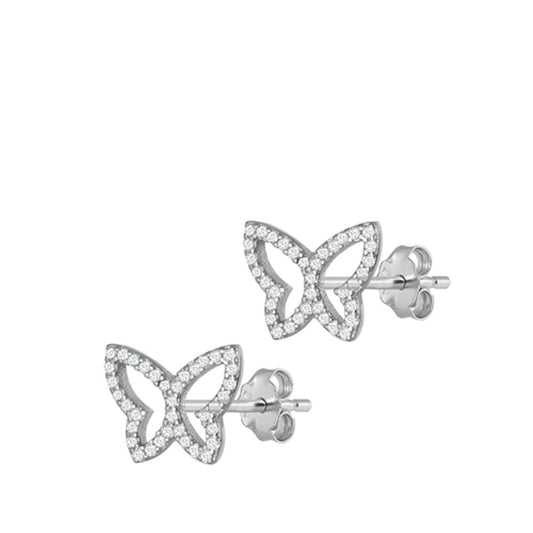 Sterling Silver Gorgeous Mini Stud Butterfly Clear CZ Fashion Earrings 925 New