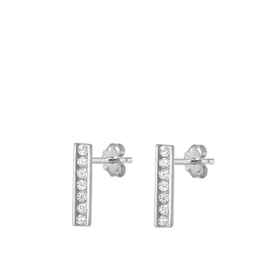 Sterling Silver Wholesale Simple Cute Clear CZ Bar Stud Earrings 925 New