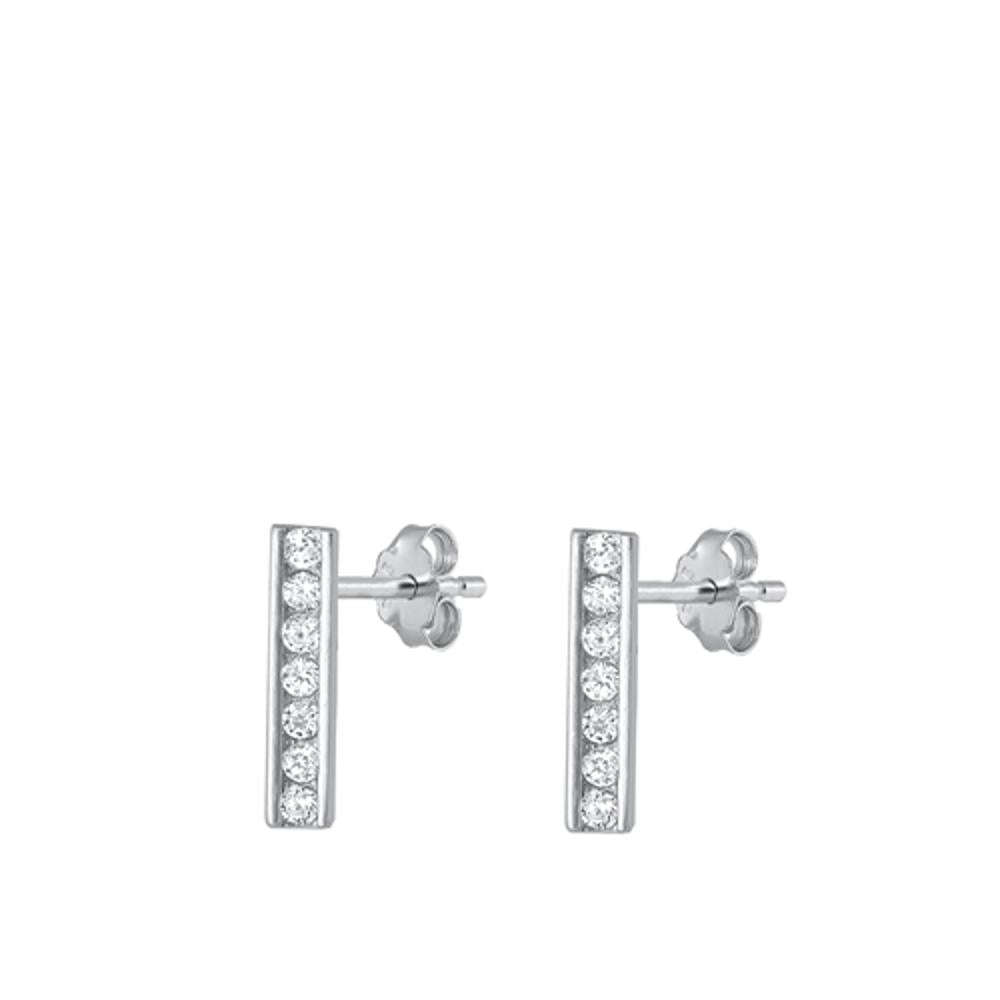 Sterling Silver Wholesale Simple Cute Clear CZ Bar Stud Earrings 925 New