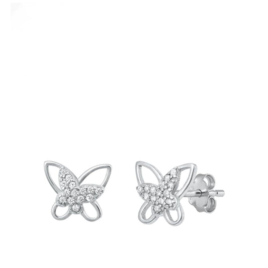 Sterling Silver Beautiful Clear CZ Double Butterfly Stud Earrings 925 New