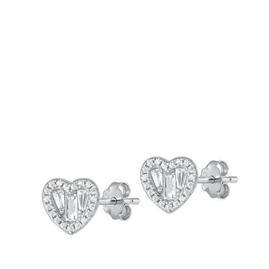 Sterling Silver Wholesale High Polished Clear CZ Heart Fashion Earrings 925 New