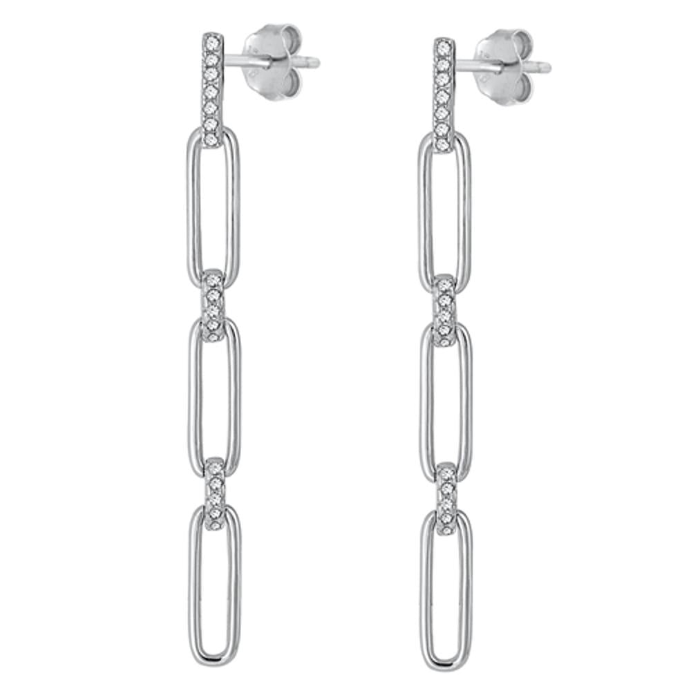 Sterling Silver Alternating Clear CZ Drop Dangle Paperclip Earrings 925 New