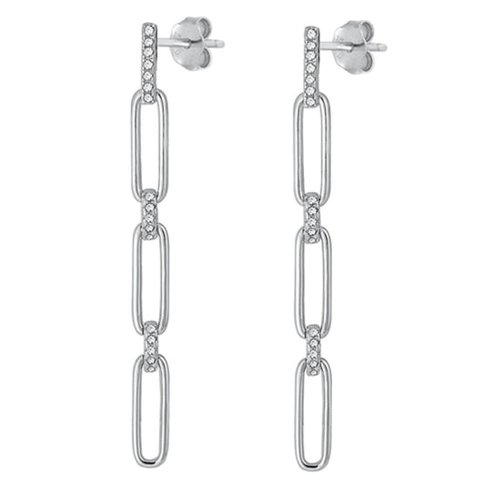 Sterling Silver Alternating Clear CZ Drop Dangle Paperclip Earrings 925 New