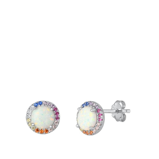 Sterling Silver Unique Earrings Multicolor CZ White Synthetic Opal Halo 925 New