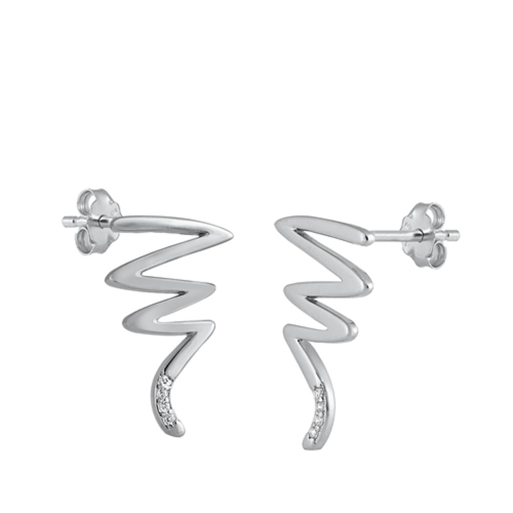 Sterling Silver Unique Zig Zag High Polished Lightning Bolt Earrings 925 New
