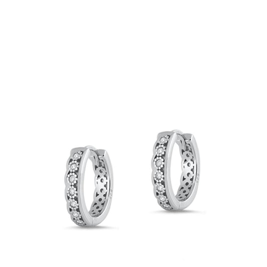 Sterling Silver High Polished Beautiful Clear CZ Flower Hoop Earrings 925 New