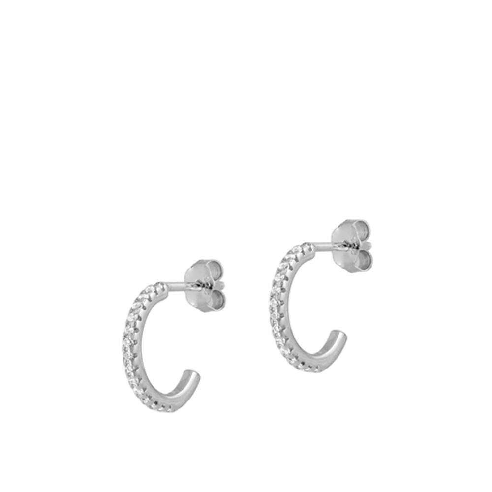 Sterling Silver Beautiful Clear CZ Studded Huggie High Polished Earrings 925 New