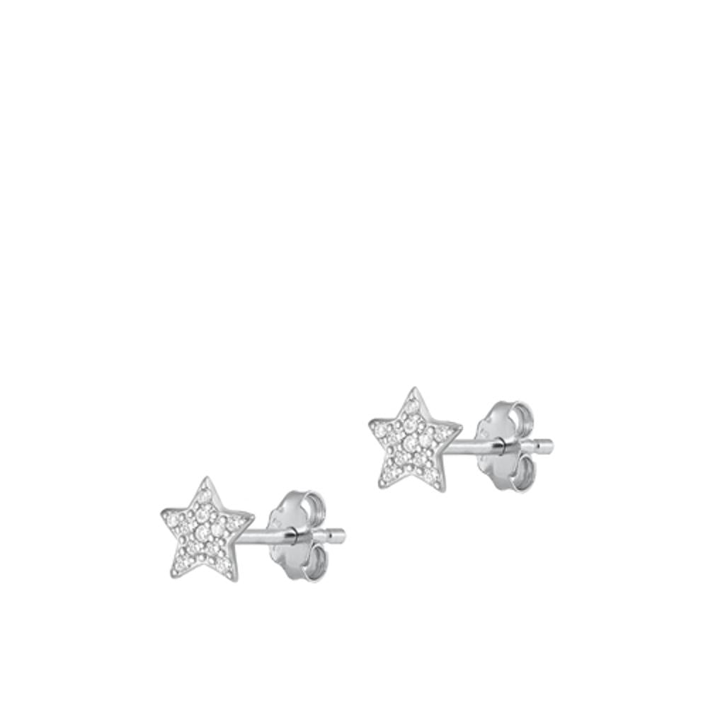 Sterling Silver Chic High Polished Fashion Clear CZ Star Stud Earrings 925 New