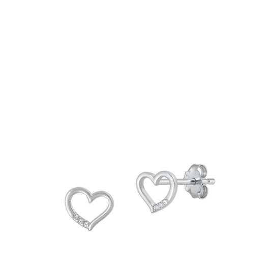 Sterling Silver Polished Fashion Clear CZ Heart Love Stud Earrings 925 New