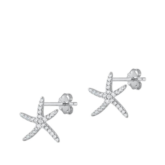 Sterling Silver Fashion Clear CZ Starfish Sea Star Ocean Beach Earrings 925 New