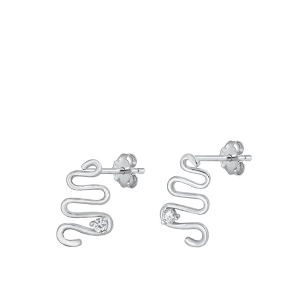 Sterling Silver Wholesale Unique High-Polished Snake Clear CZ Earrings 925 New