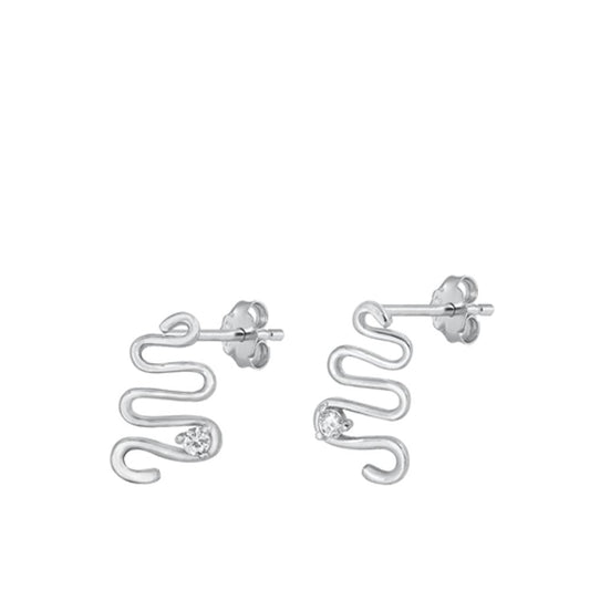 Sterling Silver Wholesale Unique High-Polished Snake Clear CZ Earrings 925 New