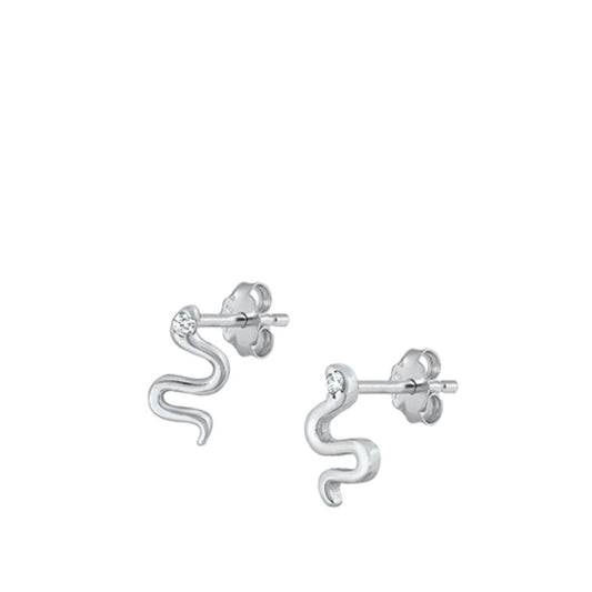 Sterling Silver Beautiful Clear CZ Snake High Polished Stud Earrings 925 New